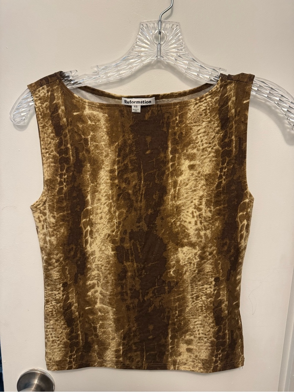 Reformation Brown & Tan Snake-Print Sleeveless Shell